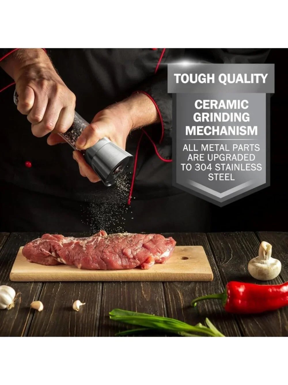 Premium Stainless Steel Salt & Pepper Grinder Set - Adjustable Ceramic, Tall